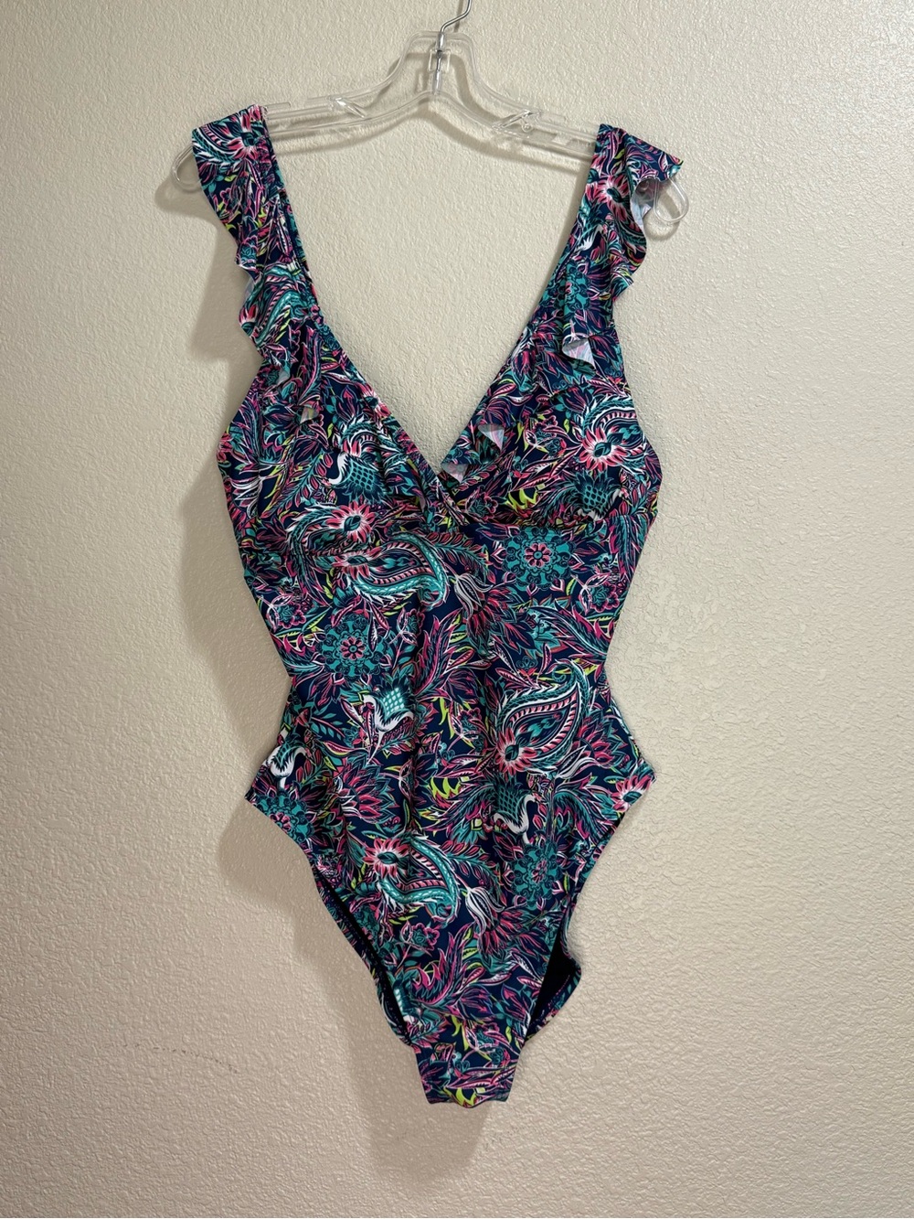 Caribbean Joe - Women’s Floral Paisley One-Piece Swimsuit - Teal/Pink/Blue - 16